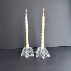 2 WMF Lead Crystal Taper Candlesticks German Starlight Tiered